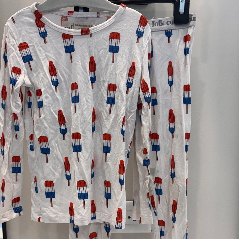 Kids White Popsicle Print Pajama Set with Red & Blue Accents